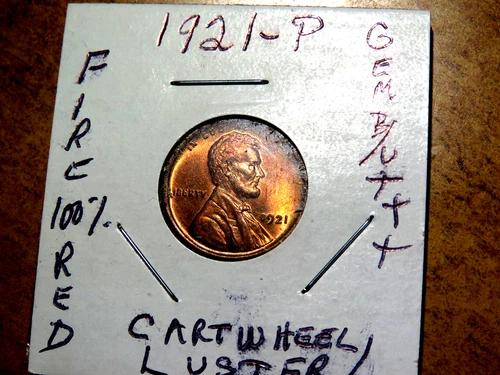Lustrous RED Cartwheel Gem+ Brilliant Uncirculated 1921 P Lincoln Penny B26