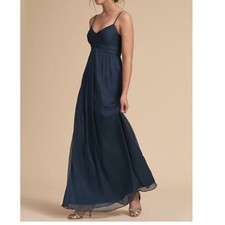 BHLDN Anthropologie Brigitte Navy Chiffon Maxi gown dress formal bridesmaid S
