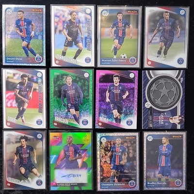  Paris St. Germain 12 Card Lot Merlin ChromePSG Auto UEFA Dembele Barcola Doue
