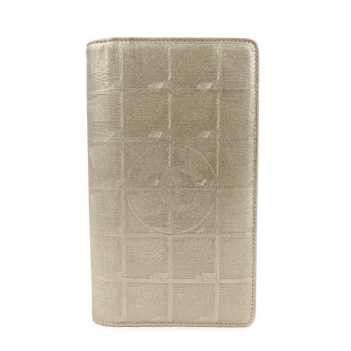 CHANEL New Travel Line Nylon Jacquard Long Wallet Gold Authentic Used F/S