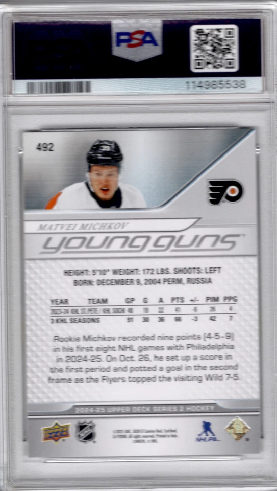 2024-25 Upper Deck Young Guns #492 MATVEI MICHKOV PSA 10 - Image 2 of 2
