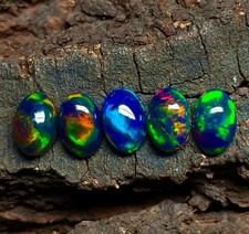 6x8 mm Natürlicher Äthiopischer Welo Feuer Schwarz Opal Oval Cabochon Lose Ed...