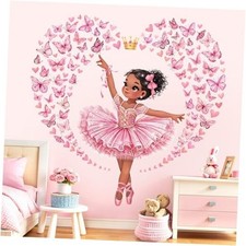 Black Dancing Girl Ballerina Wall Stickers Princess Pink Butterfly Wall