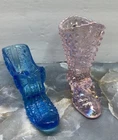 Fenton Vintage Pink Iridescent Glass Hobnail Laced Boot 4.25 Blue Shoe Daisy Dot