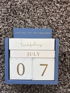 Navy Blue, White and Gold Block-Style Desk Calendar