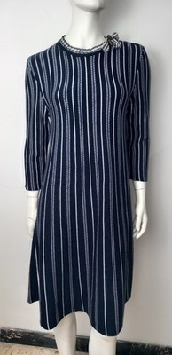 INTREND MAX MARA Kleid dunkelblau/weiß  A-Linie Langarm Rüschenakzent XL De40/42
