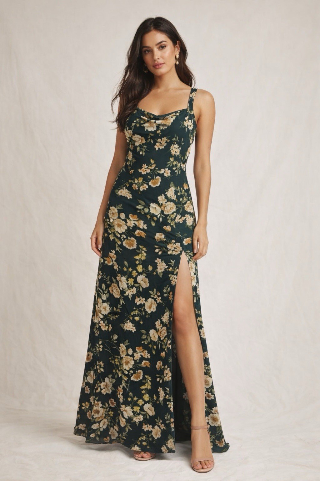 Lulu’s Green Floral Dress Empire Waist Wedding Guest Boho Romantic Large