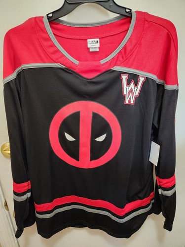 Maglia Hockey Marvel Deadpool Nera/Rossa Grafica Uomo XL! Nuovo - Foto 1 di 9