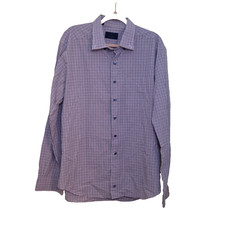 David Donahue Mens XXL Shirt Purple Blue White Plaid Button Up XXL Is NOT 2X