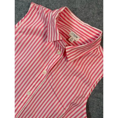 J.Crew Pink White Striped Sleeveless Button Down Shirt Womens Medium NEW