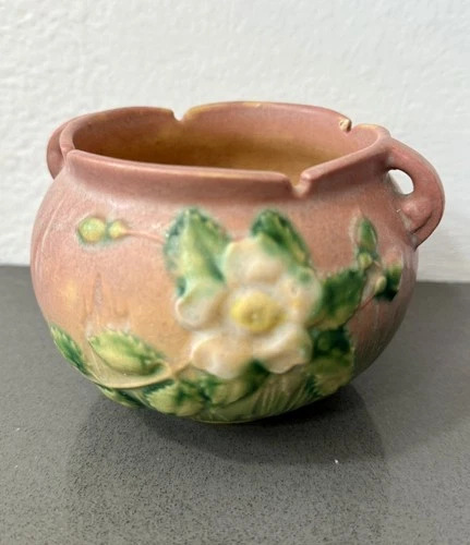 Roseville  Pottery White Rose 3 Inch Vase Jardiniere Pot