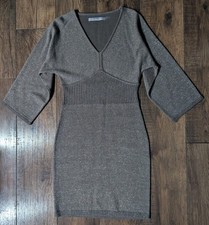 Marc NY Women's Golden Brown Metallic Shimmer Wool Blend Sweater Dress Med NWOT