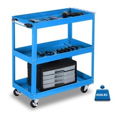 3-Tier Utility Cart on Wheels 450 lb Heavy Duty Rolling Tool Cart Warehouse