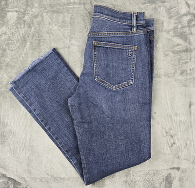 Tory Burch Harley Jeans Damen 27x27 Blau Denim Ausgefranster Saum Cropped