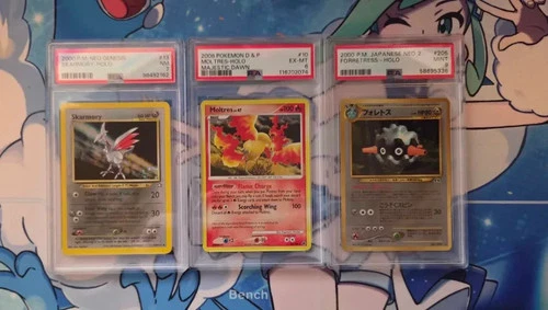 3x Vintage PSA Holo Slabs- EN & JP - Skarmory, Moltres, Forretress - PSA 9-6