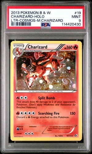 POKEMON LEGENDARY TREASURES CHARIZARD #19 COSMOS PSA 9 MINT #114420430 (SWIRL)