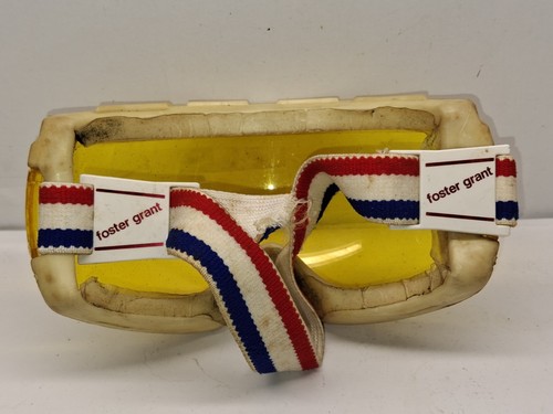 Vintage Foster Grant lente gialla sci google rosso bianco blu cinturino snowboard - Foto 2 di 13