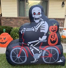 6 FT Halloween Inflatable Skeleton Ghost Riding on Motorcycle Bike, Blow up