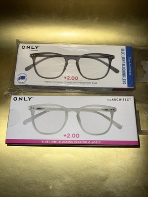 ONLY Eyewear the ARCHITECT +2.00 Blue Light Blocking Glasses LOT OF 2 Clear & Gr