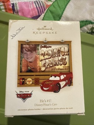 2007 Hallmark HE'S #1 Photo Holder LIGHTNING McQUEEN Ornament PIXAR CARS