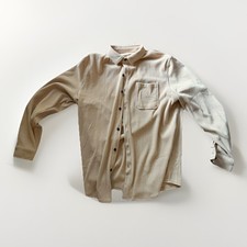 Men  s Beige Corduroy Button Up Size Large Preppy Corduroy Long Sleeve Cream Long