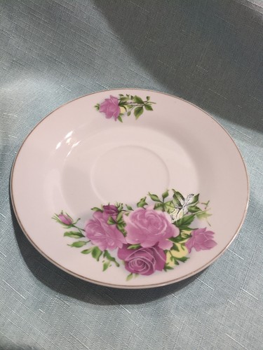 1 Set Vintage China Tea Cup and & Saucer Pink Rose Floral Gold Trim - Picture 7 of 12