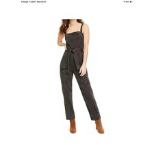 Free People Jumpsuit Go West Utility Denim Med Black Cargo Back Cutout Tie Belt