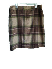 Kate Hill Wool Skirt Brown Plaid Size 16