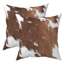 Western Cow Hide Print Throw Pillows Cover 16x16 Inch Brown Cowhide Faux Fur ...