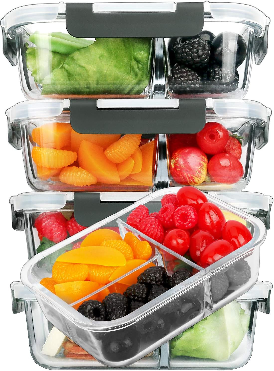 [5-Pack, 36 Oz] Glass Meal Prep Containers 3 Compartment wit