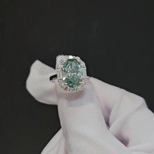 3ct Oval Cut Green Halo Lab Grown Diamond Engagement Ring 18K White Gold