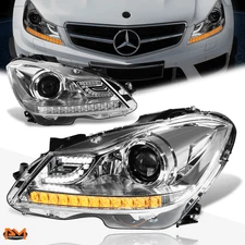 For 12-15 Mercedes C-Class Projector Headlight/Lamp W/3D LED DRL Chrome Housing