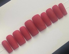 Medium square matte red press on nails solid color handmade custom one color