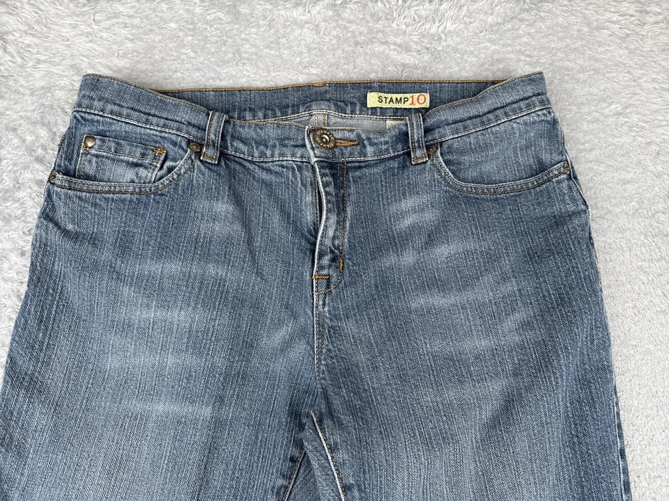 Pantalones de mezclilla elásticos de pierna recta azul Stamp 10 para mujer lavado medio informales Foto 4 de 4