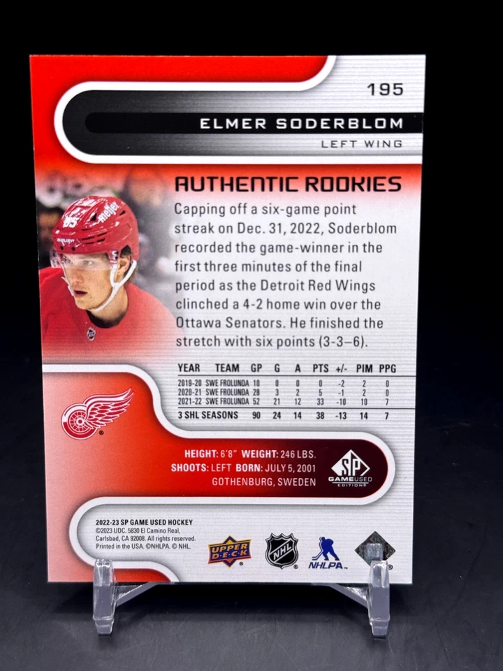 2022-23 SP Game Used - Elmer Soderblom #195 - Authentic Rookies Red /218 - Image 2 of 2