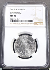2026 AUSTRIA SILVER 5 EURO S5E JUMP FOR JOY NGC MS 70 RARE GEM PERFECT GRADE