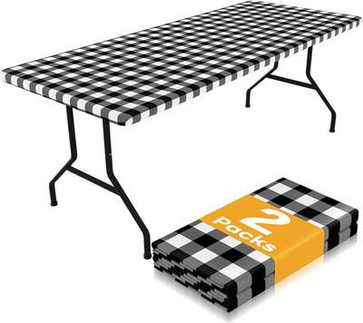 Smiry Picnic Table Cloth 2 Pack, Waterproof Elastic Fitted Tablecloths for 6FT R