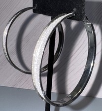 Beautiful Vintage Statement Silvertone Sparkly Hoop Pierced Earrings 2.25  D