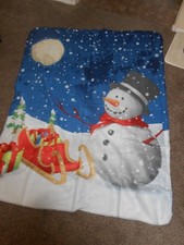 LARGE HOMESMART FLEECE SNOWMAN REVERSIBLE PLUSH BLANKET THROW 72X55" NWOT    