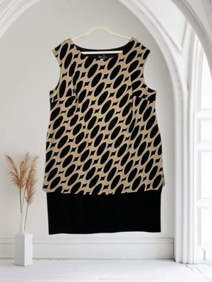 Connected Apparel Geo Print Layered Midi Dress Women s Size 20W Jersey Stretch