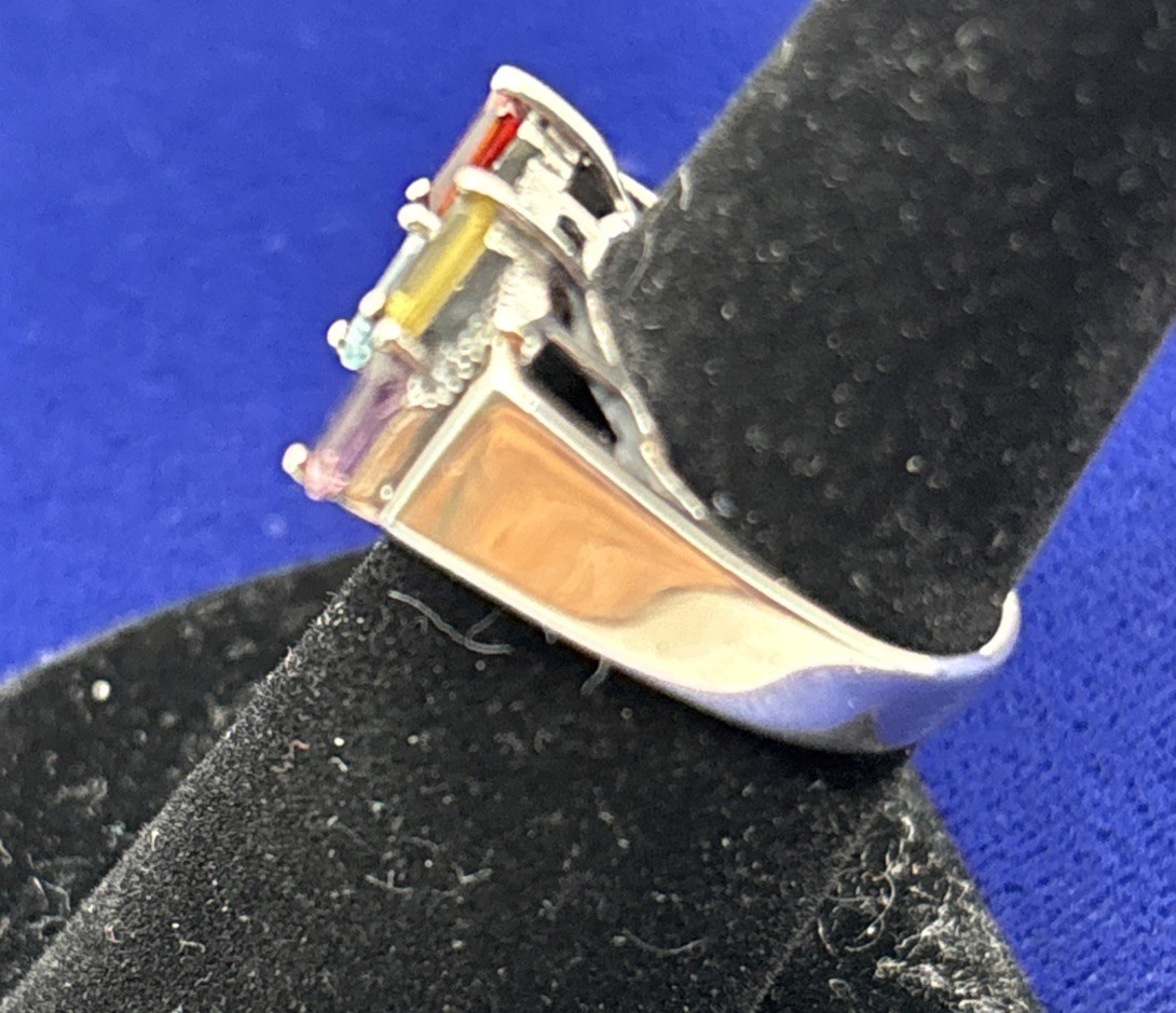 Sterling Silver Ring With Multiple Gemstones Size… - image 2