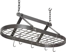 Decor Classic Oval-Shaped Ceiling Pot Rack, Hammered Steel