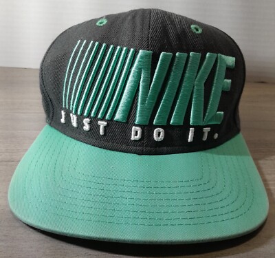Nike Just Do It Snap Back Baseball Cap Hat Black Teal One Size Fits Most