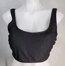 NWT Cupshe One Piece Bikini Top Size Small Black Textured Lines