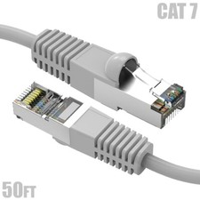 50FT Cat7 RJ45 Network LAN Ethernet SSTP Patch Cable Shielded Copper 600MHz Gray