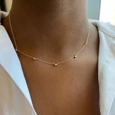 0.5 Ct Baguette Cut Simulated Diamond Station Necklace Solid 925 Sterling Silver