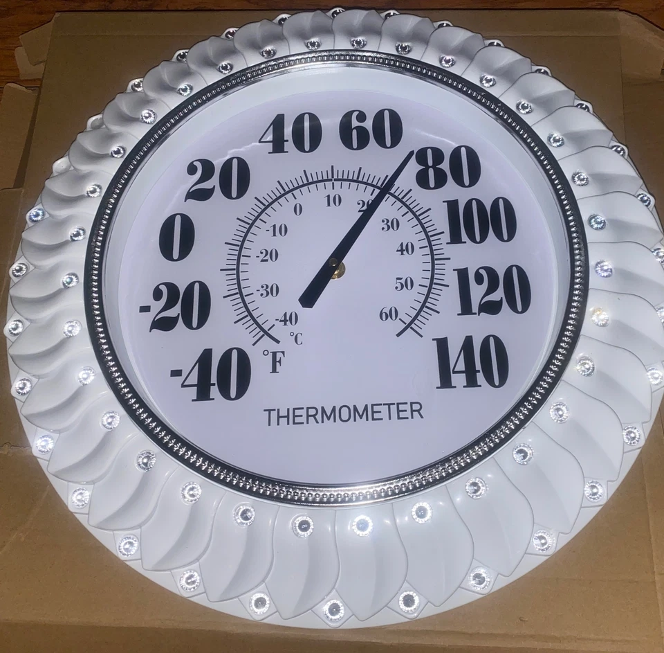 Indoor Outdoor Big Bold Thermometer, 16 Inch - White Decorative Bling - Image 3 of 4