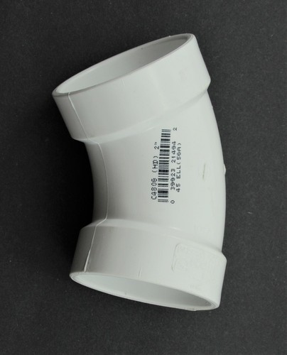 LOT OF 2 - NIBCO 2 in. PVC  45-Degree Hub x Hub Elbow Pipe Fittings C4808HD2