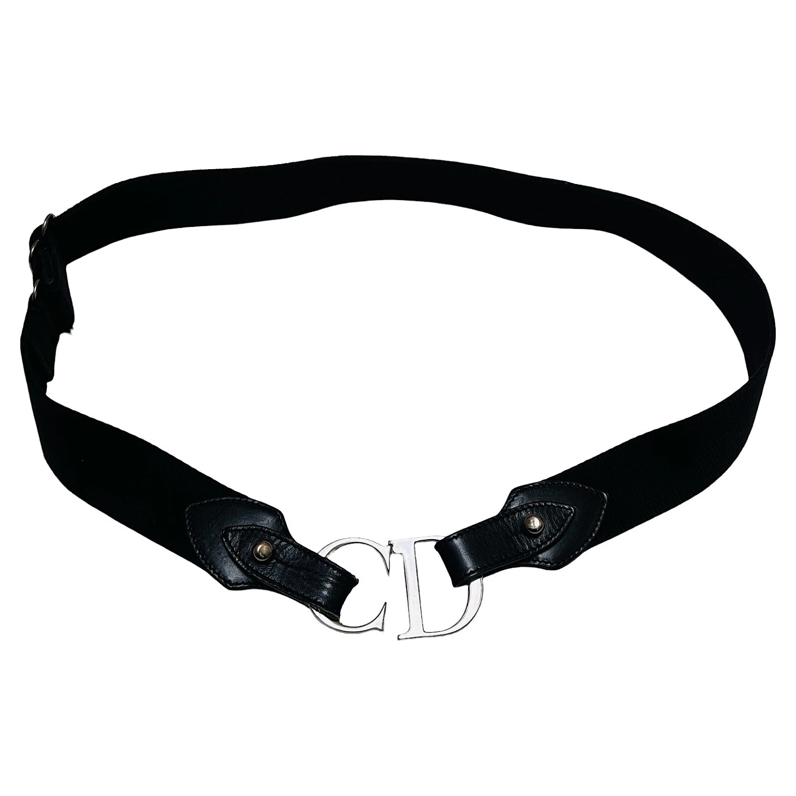 Christian Dior Ceinture Logo Noir Argent Boucle CD Réglable Vintage Petit