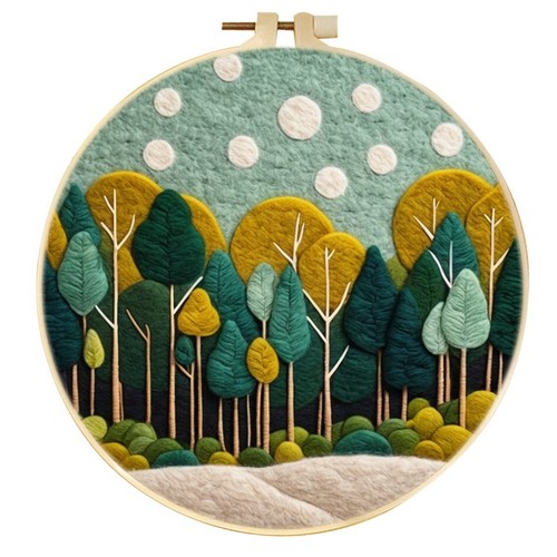 DIY Wool Needle Felted, Landscape Of Trees Felting With Frame, Christmas Gifts - Picture 9 of 25